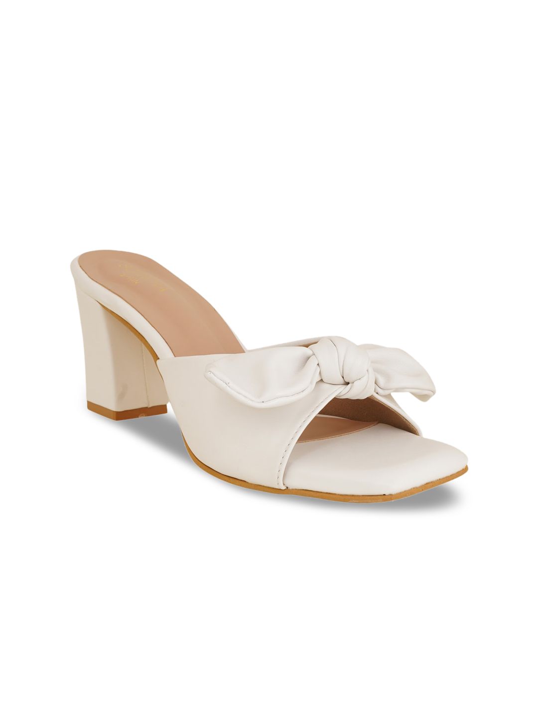 SCENTRA White & Beige Block Sandals with Bows Price in India