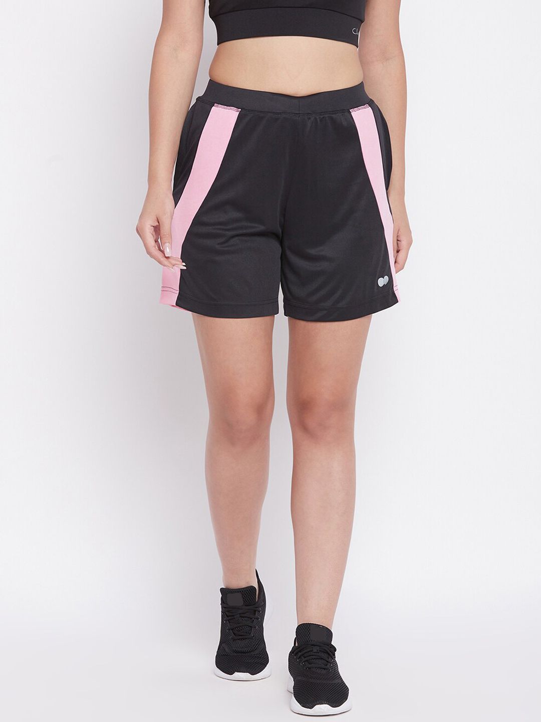Clovia Women Black & Pink Training or Gym Shorts Price in India