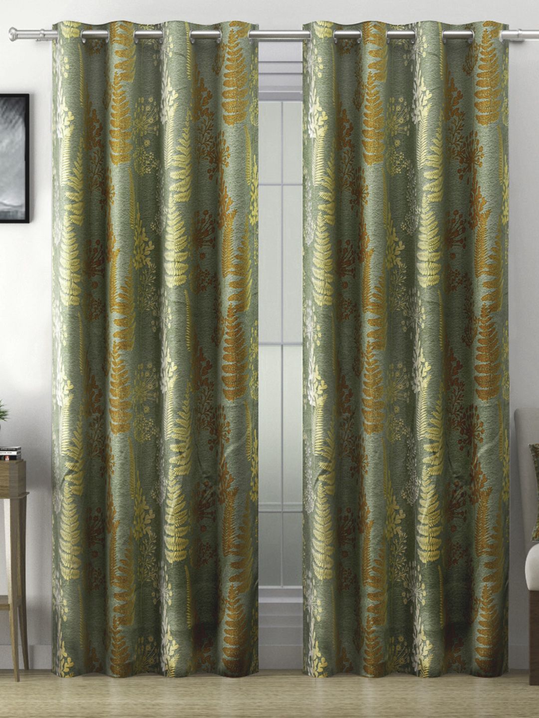 SWAYAM Brown & Yellow Set of 2 Floral Room Darkening Door Curtain Price in India