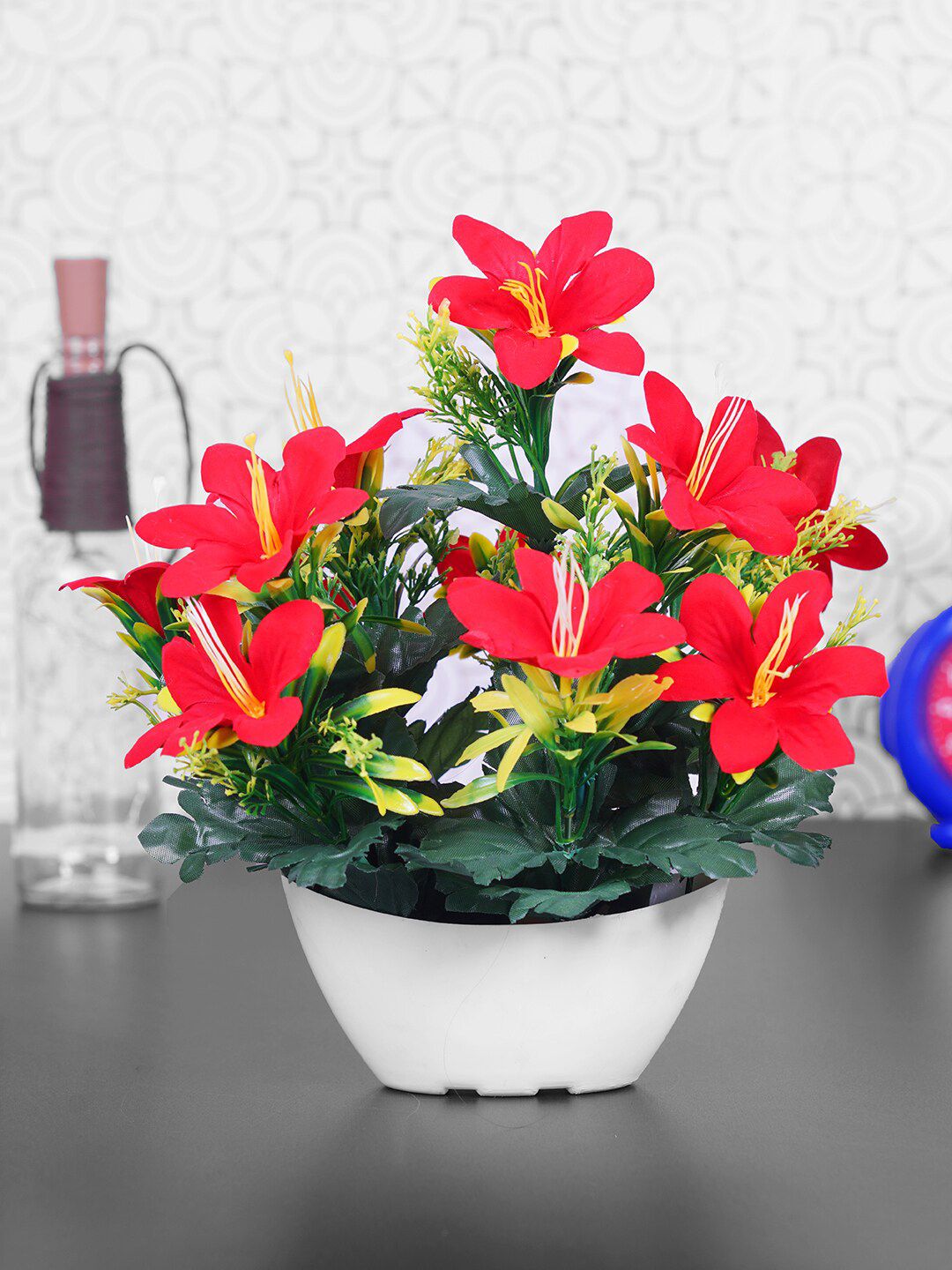 Dekorly Red & Green Artificial Flower and Plant with Pot Price in India