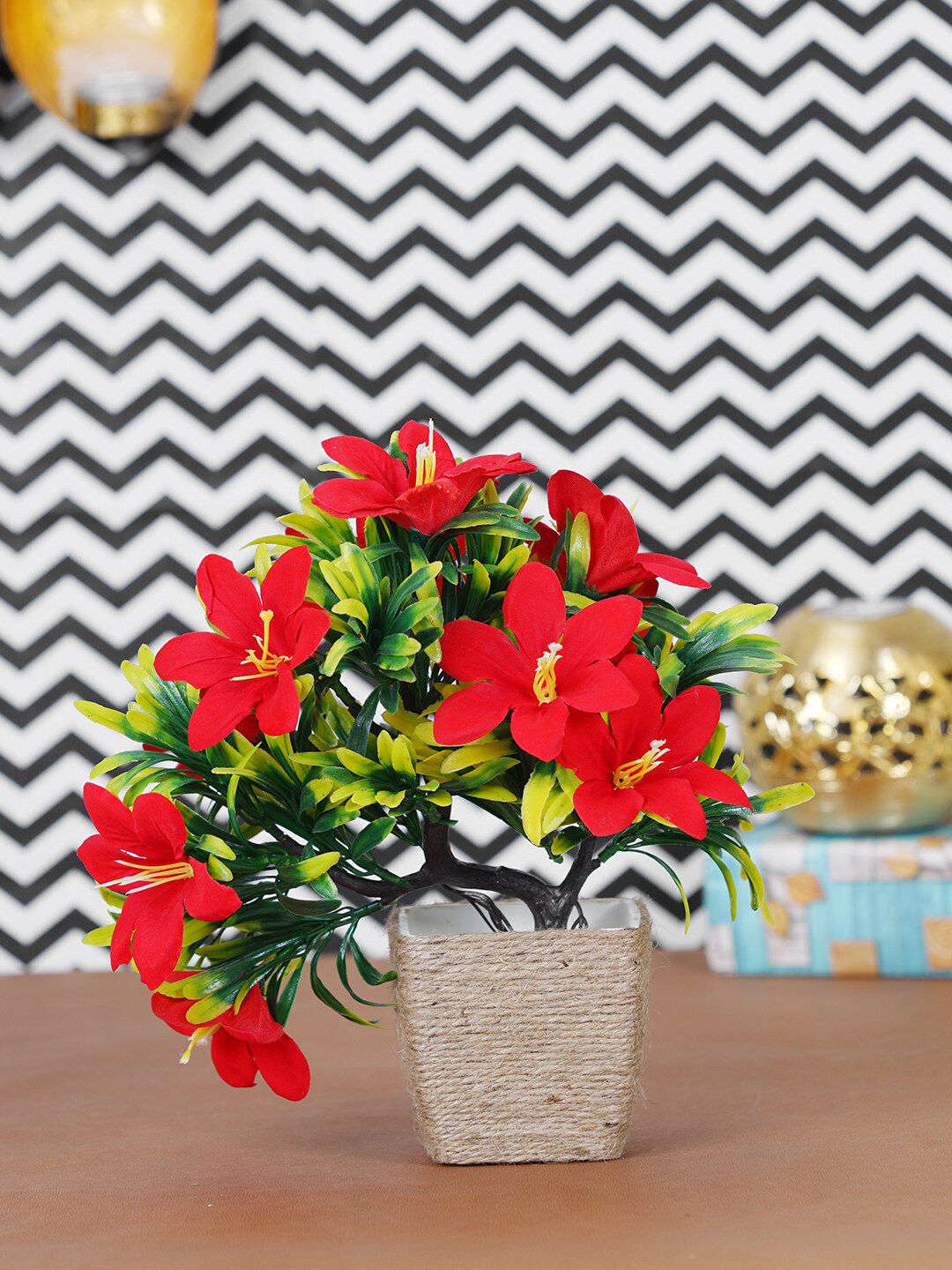Dekorly Red & Green Artificial Plant With Pot Price in India