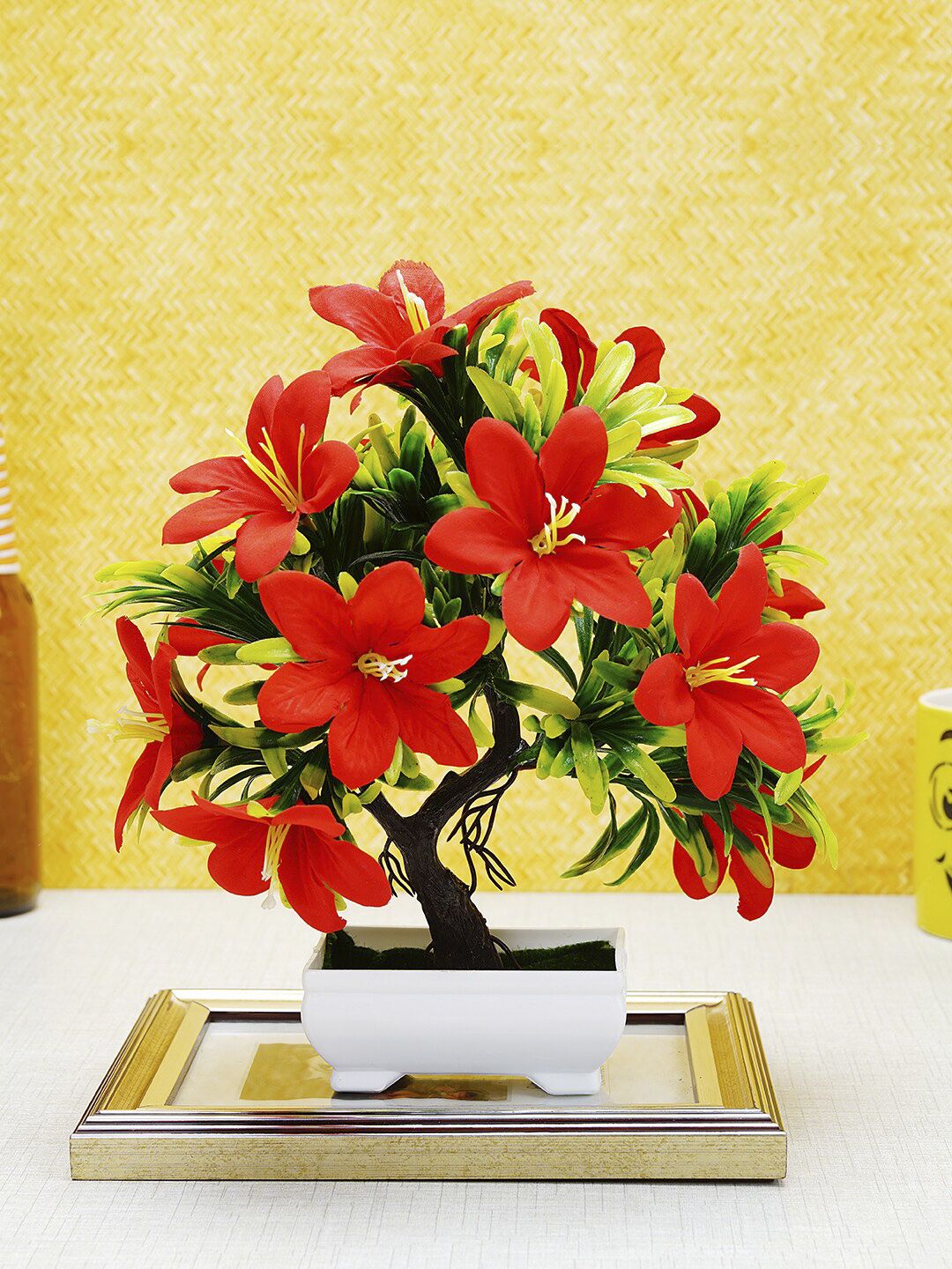 Dekorly Red & Green Artificial Flower and Plant for Home and Office Decoration With Pot Price in India