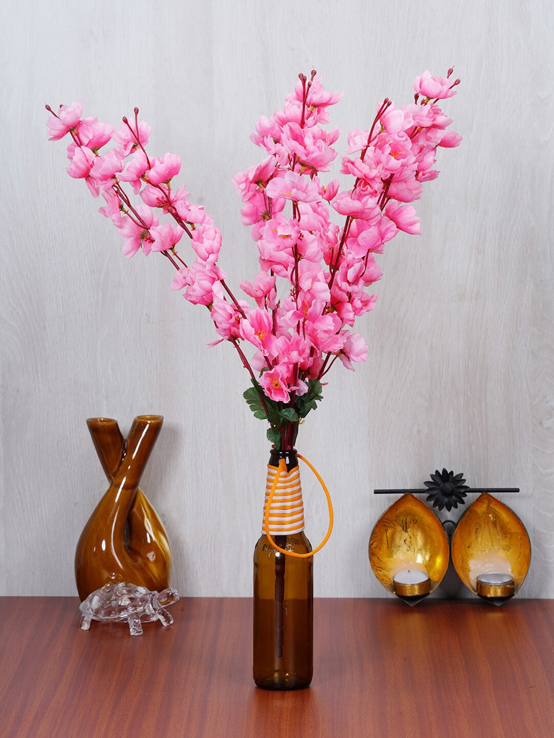 Dekorly Pink & Brown Artificial Plant With Pot Price in India