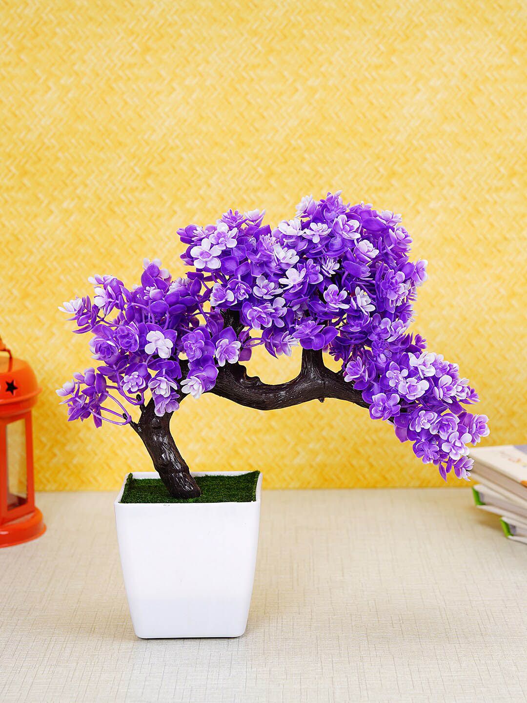 Dekorly Purple & White Artificial Flower & Plant With Pot Price in India