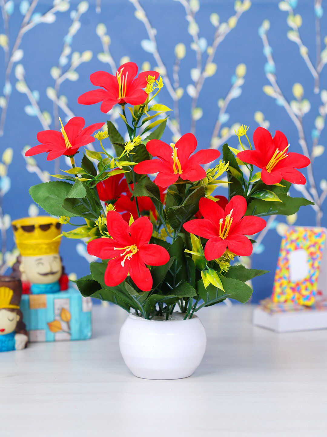 Dekorly Red & Green Lily Artificial Flower With Pot Price in India