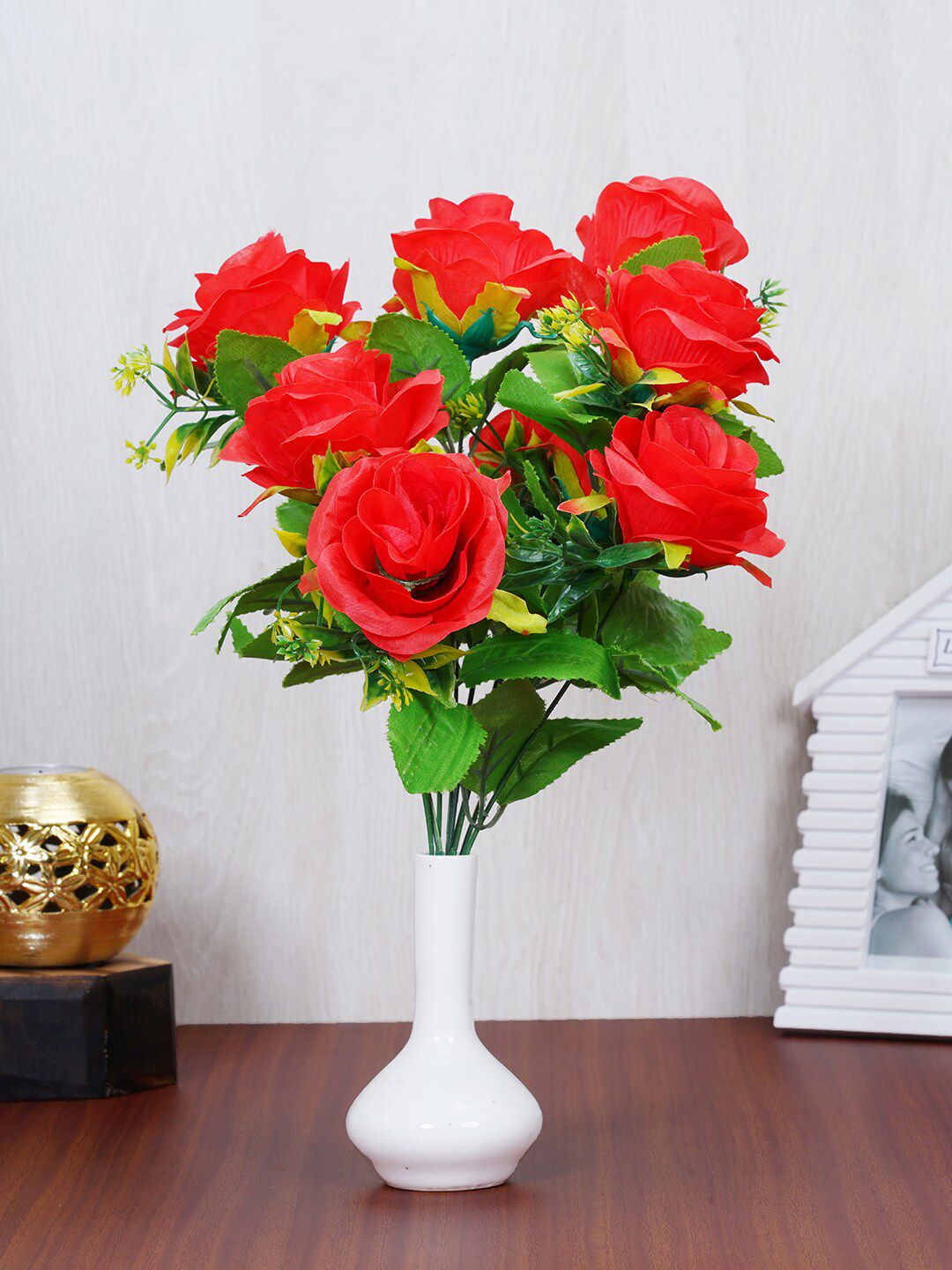 Dekorly Red & White Artificial Flower and Plant for Home and Office Decoration Price in India