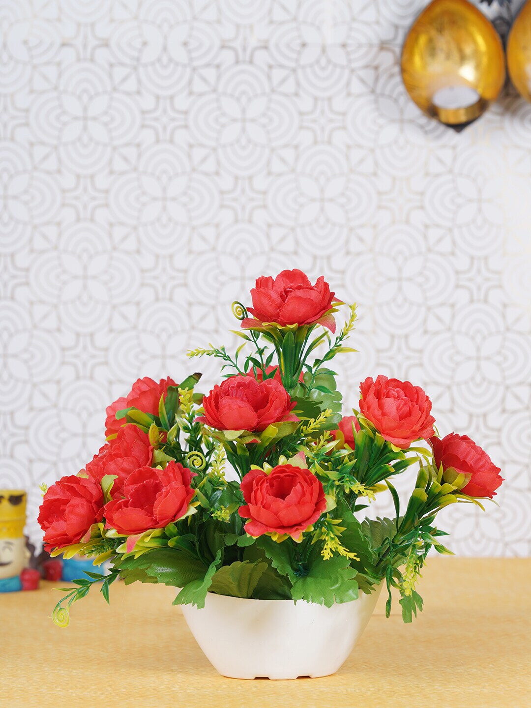 Dekorly Red & Green Artificial Flower & Plant With Pot Price in India