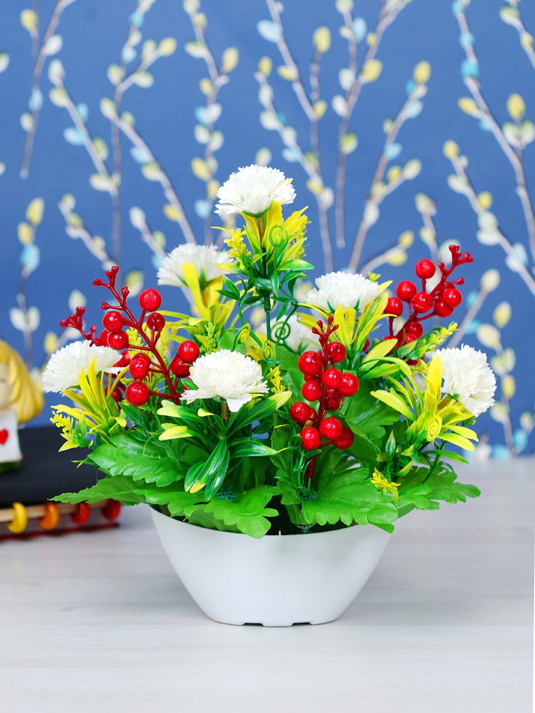 Dekorly White & Green White Carn Basket Artificial Flower & Plant With Pot Price in India