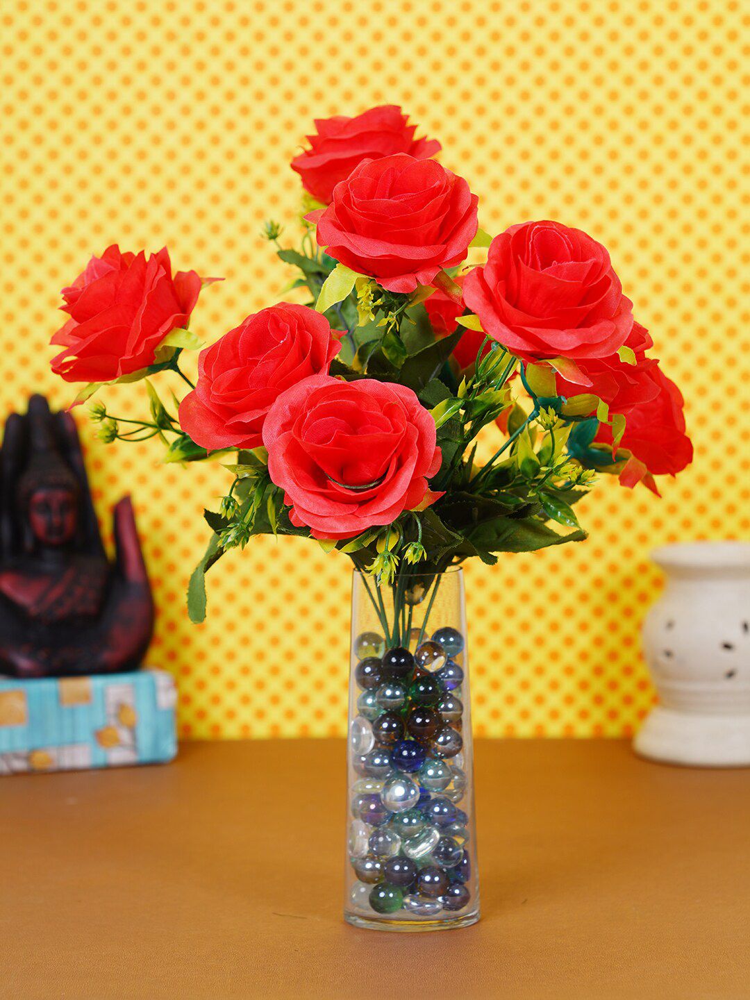 Dekorly Red rose Artificial Flower With Transparent vase Price in India