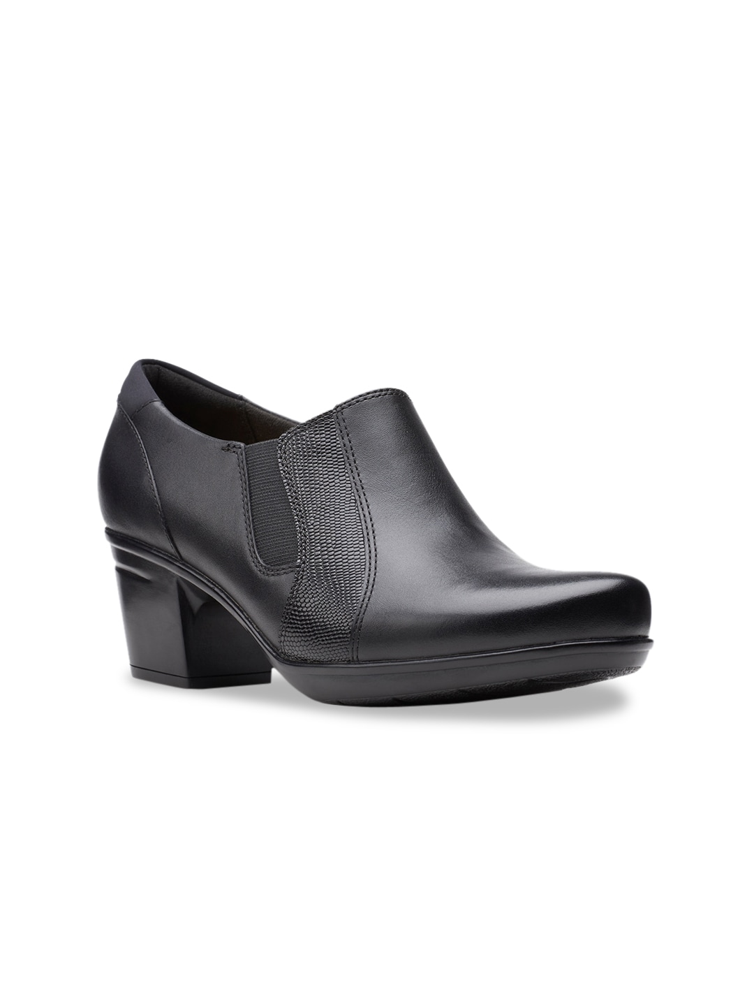 Clarks Black Textured Leather Work Block Heeled Boots Price in India