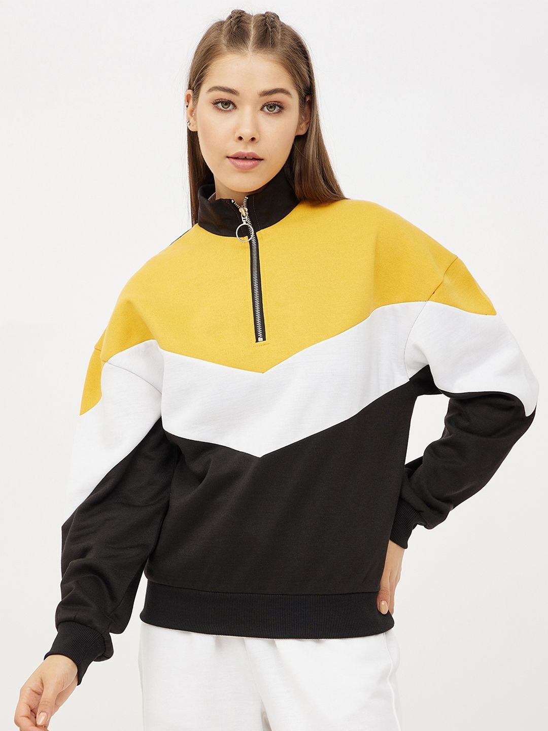 Harpa Women Mustard Colourblocked Sweatshirt Price in India