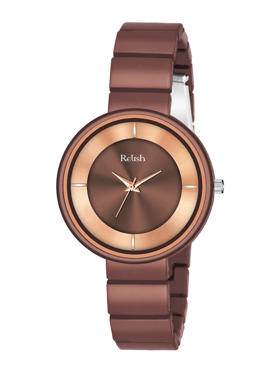 Relish Women Brown Dial & Brown Stainless Steel Bracelet Style Straps Analogue Watch Price in India