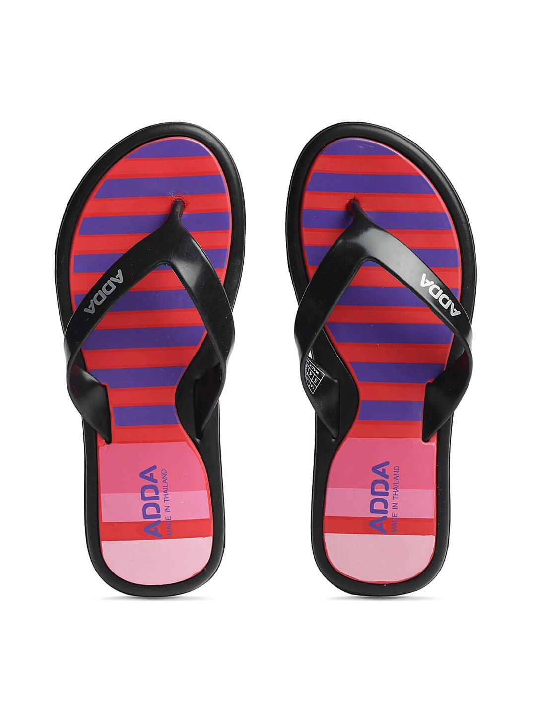Adda Women Red & Black Striped Rubber Thong Flip-Flops Price in India