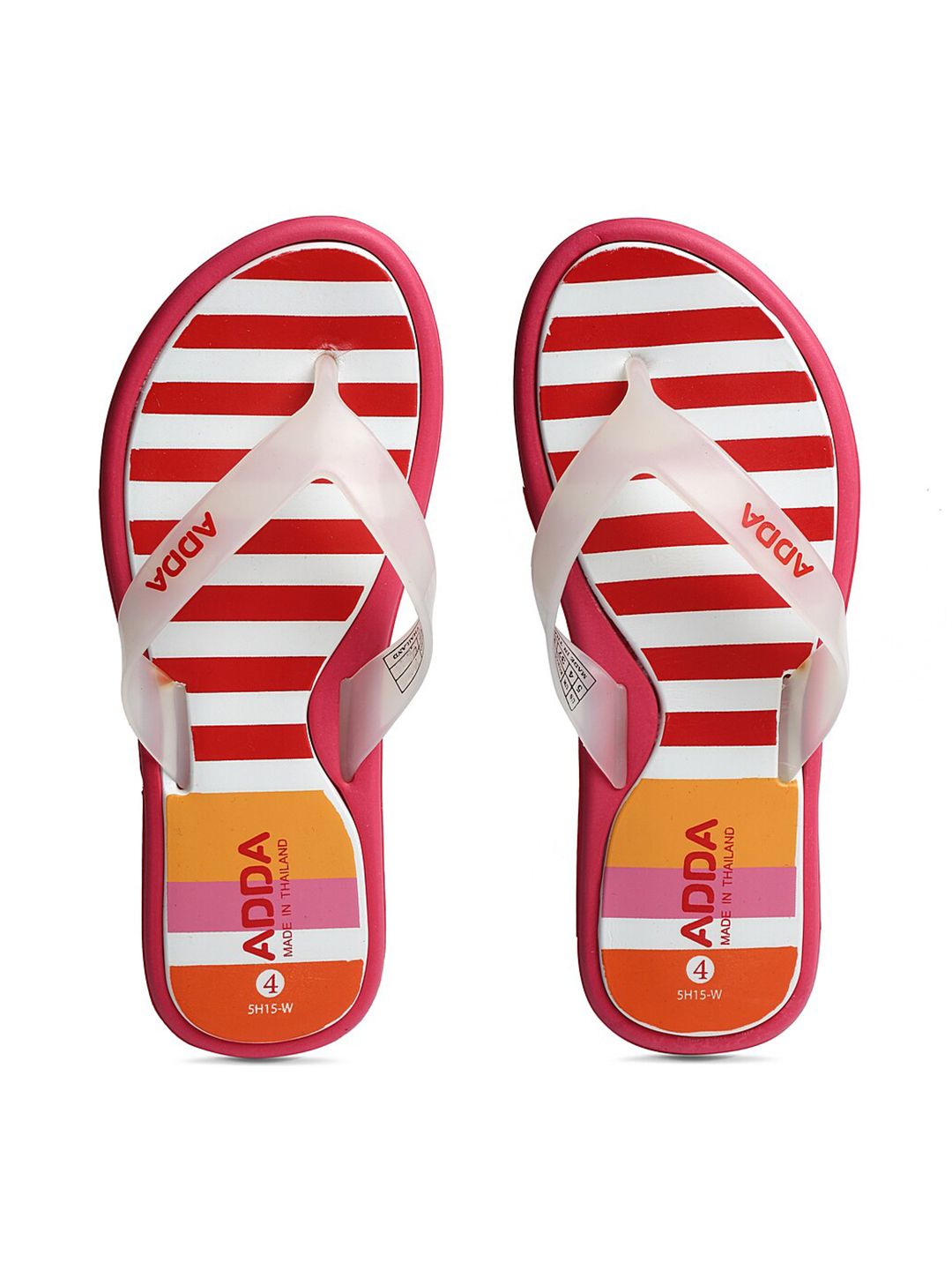 Adda Women Pink & White Striped Rubber Thong Flip-Flops Price in India