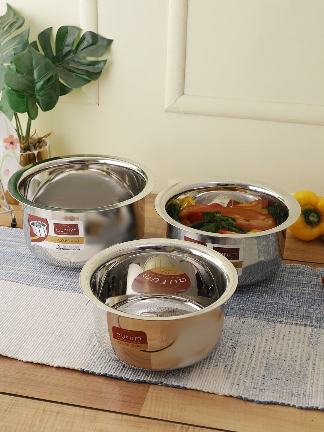 AURUM Silver-Toned Set of 3 Stainless Steel Cookware Price in India