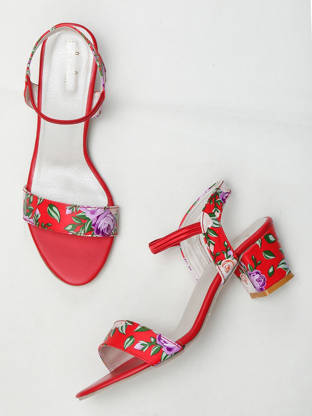 Funku Fashion Red & White Printed Block Sandals Price in India