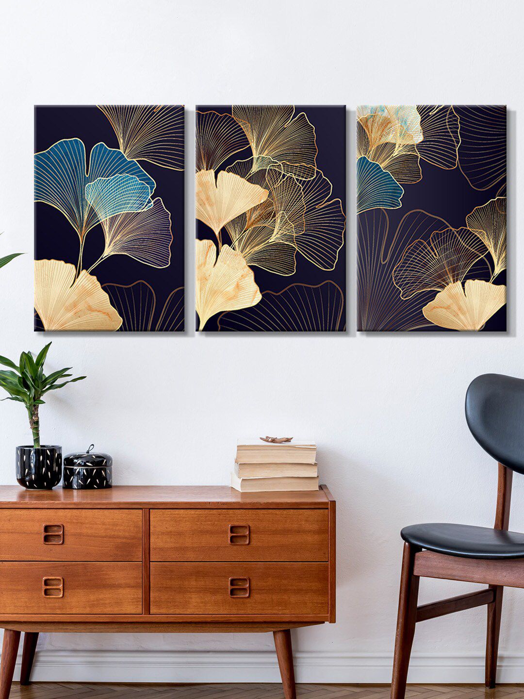 999Store Set Of 3 Floral Abstract Painting Framed Wall Art Price in India