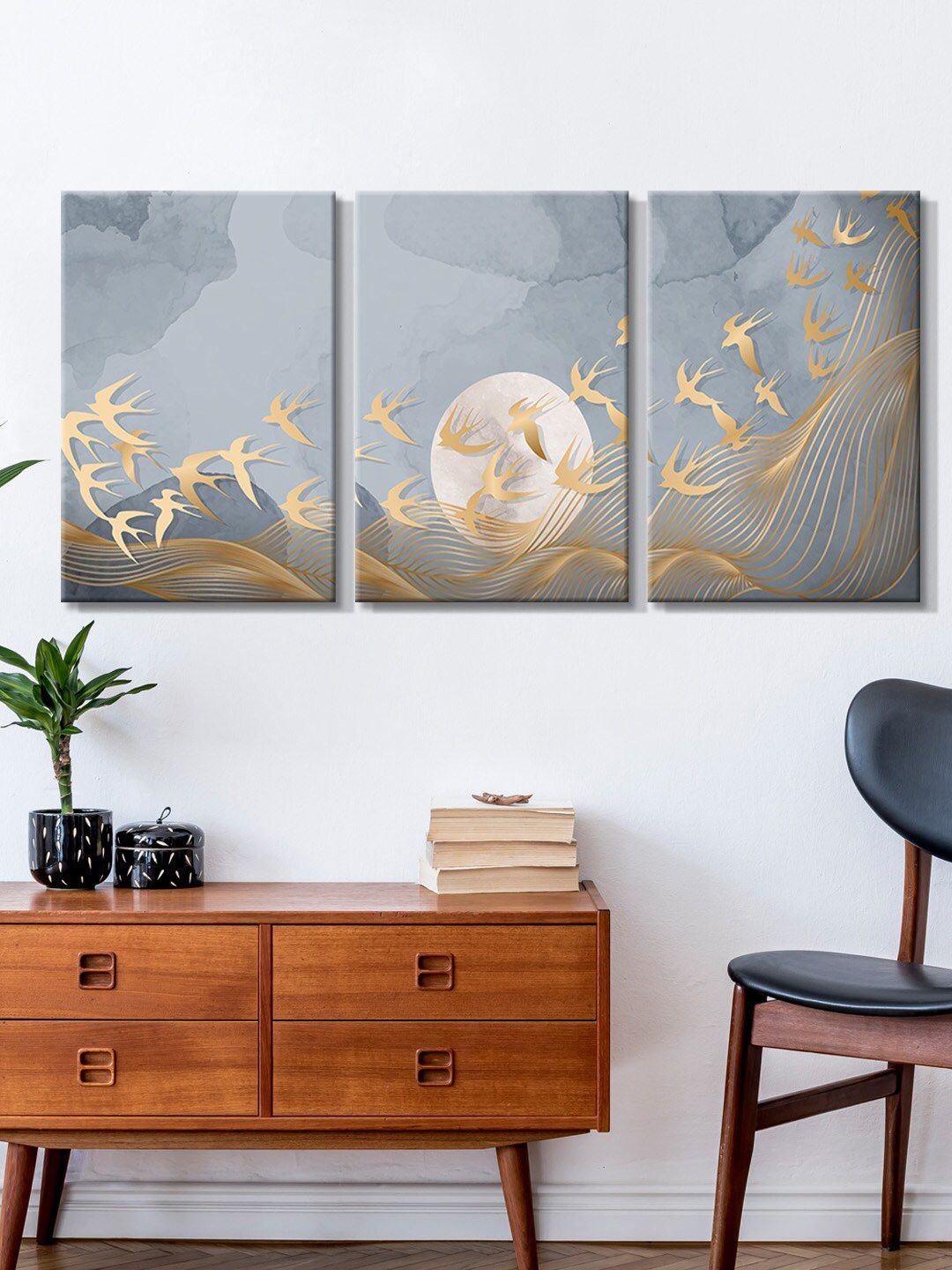 999Store Set Of 3 Grey Canvas Painting Wall Art Price in India