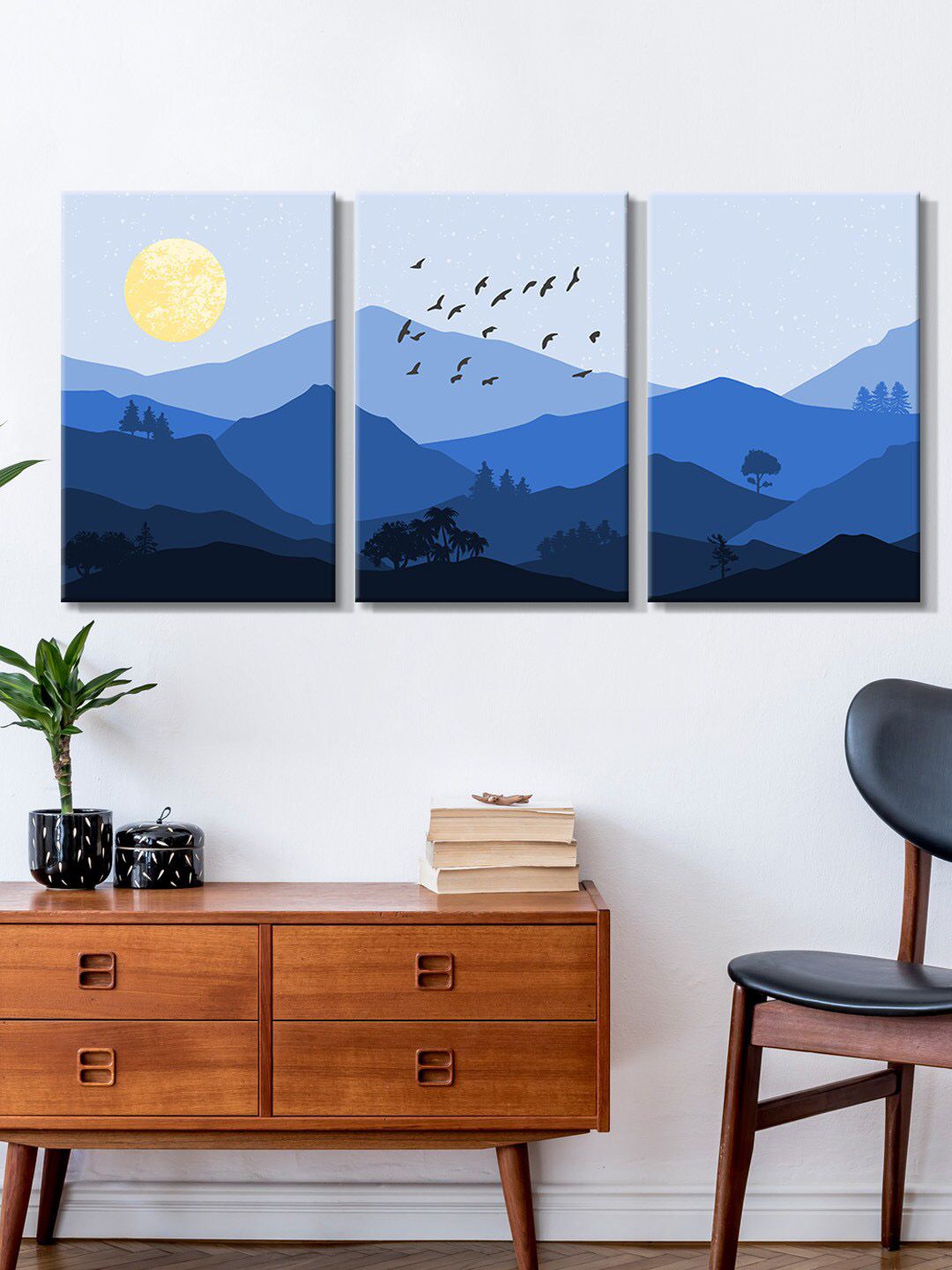 999Store Set Of 3 Blue Canvas Painting Wall Art Price in India