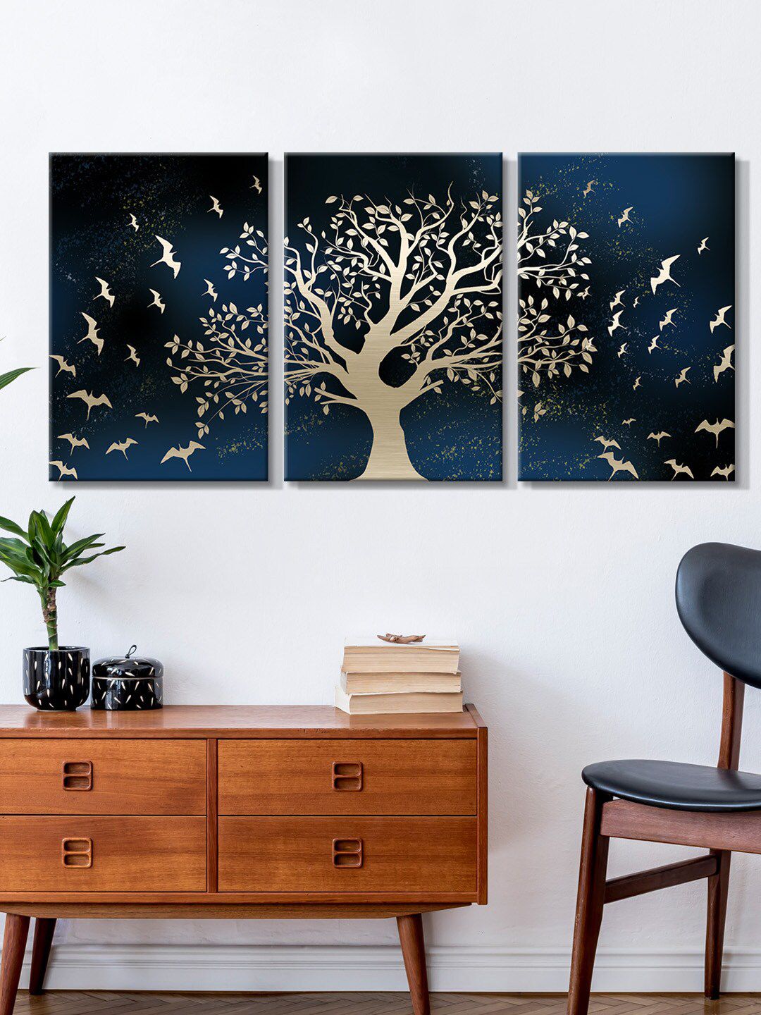 999Store Set Of 3 Blue & Grey Birds Flying To Life Painting Framed Canvas Wall Art Price in India