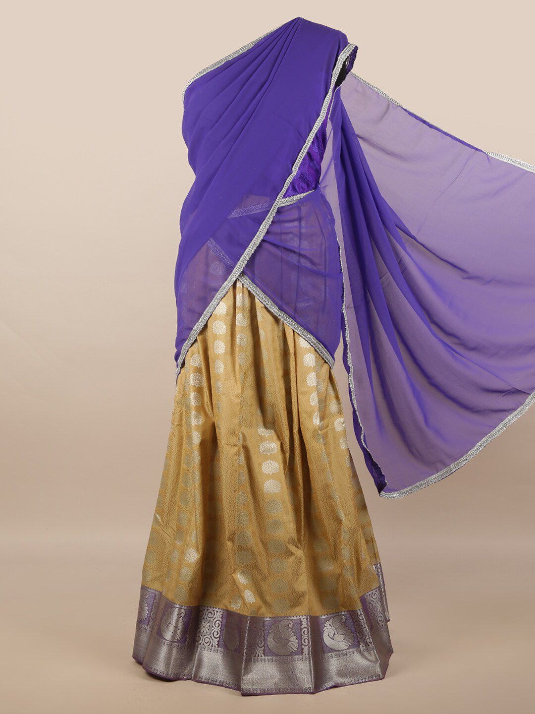 Pothys Blue & Cream-Coloured Unstitched Skirt & Blouse With Dhavani Price in India