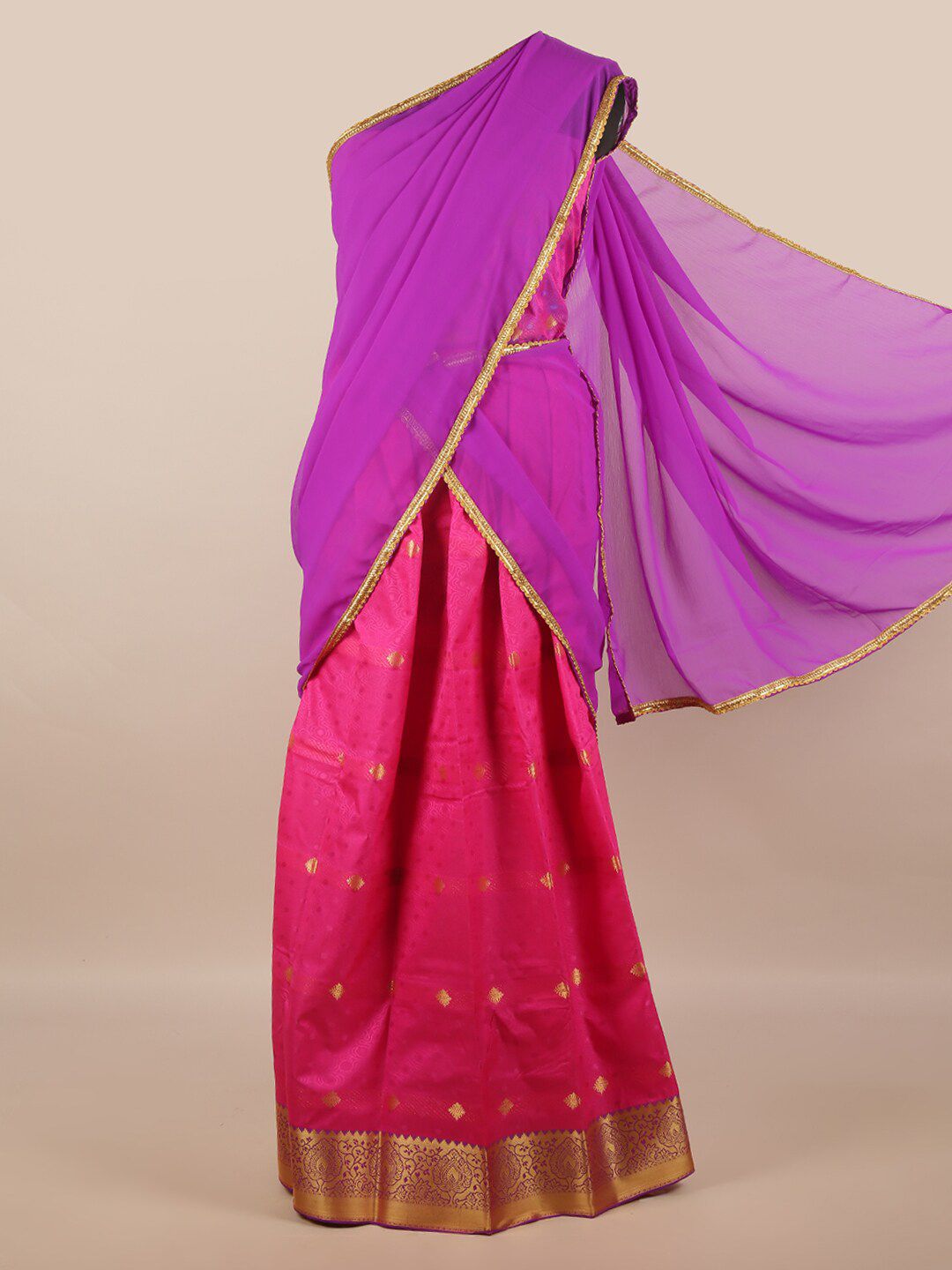 Pothys Lavender & Pink Unstitched Lehenga & Blouse With Dupatta Price in India