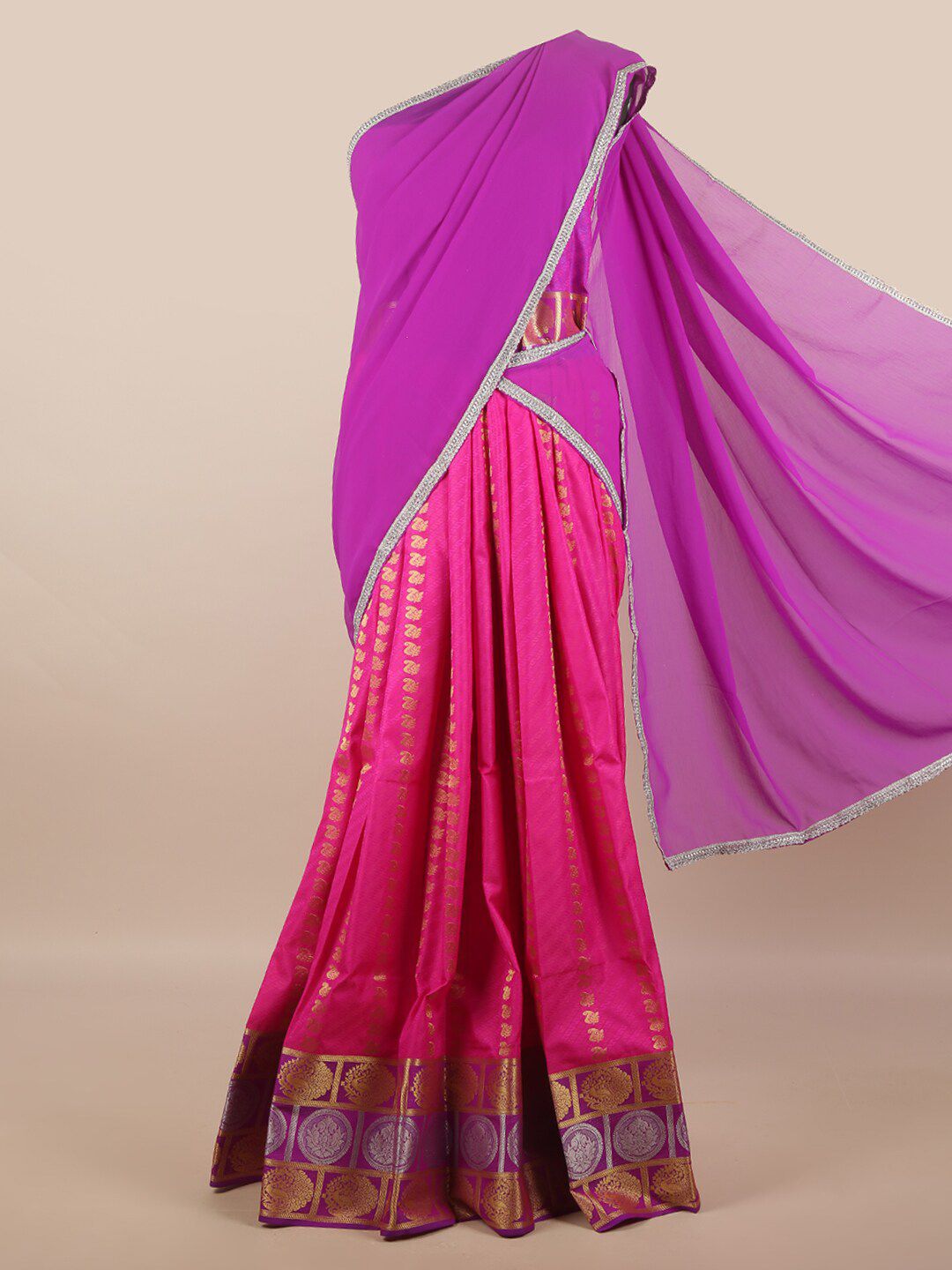 Pothys Purple & Pink Unstitched Lehenga & Blouse With Dupatta Price in India