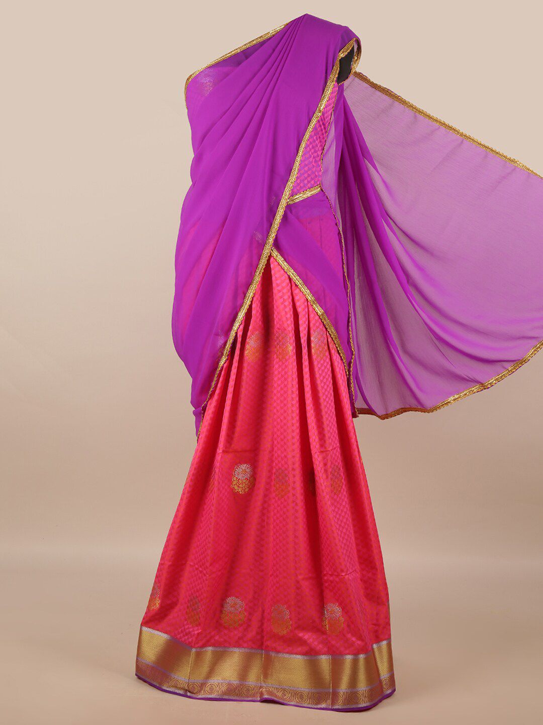 Pothys Lavender & Pink Unstitched Lehenga & Blouse With Dupatta Price in India