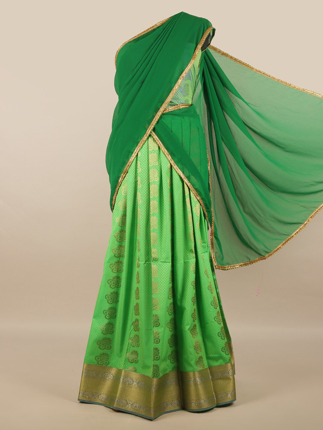 Pothys Green & Gold-Toned Unstitched Half Saree Price in India