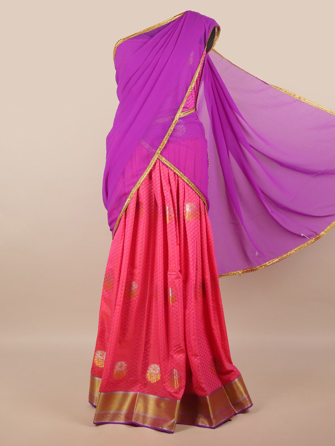 Pothys Purple & Pink Unstitched Lehenga & Blouse With Dupatta Price in India