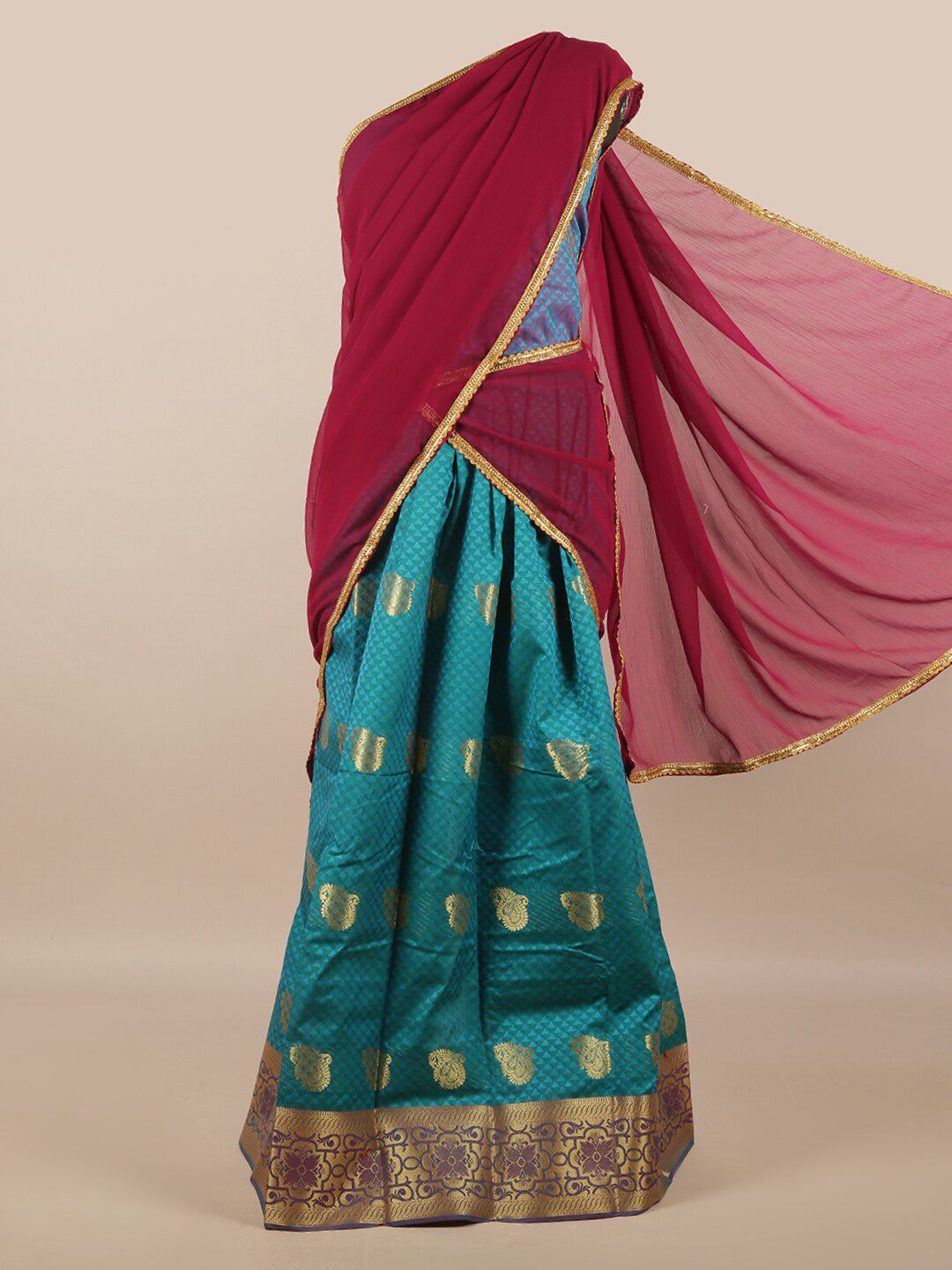 Pothys Magenta & Blue Unstitched Half Saree Price in India