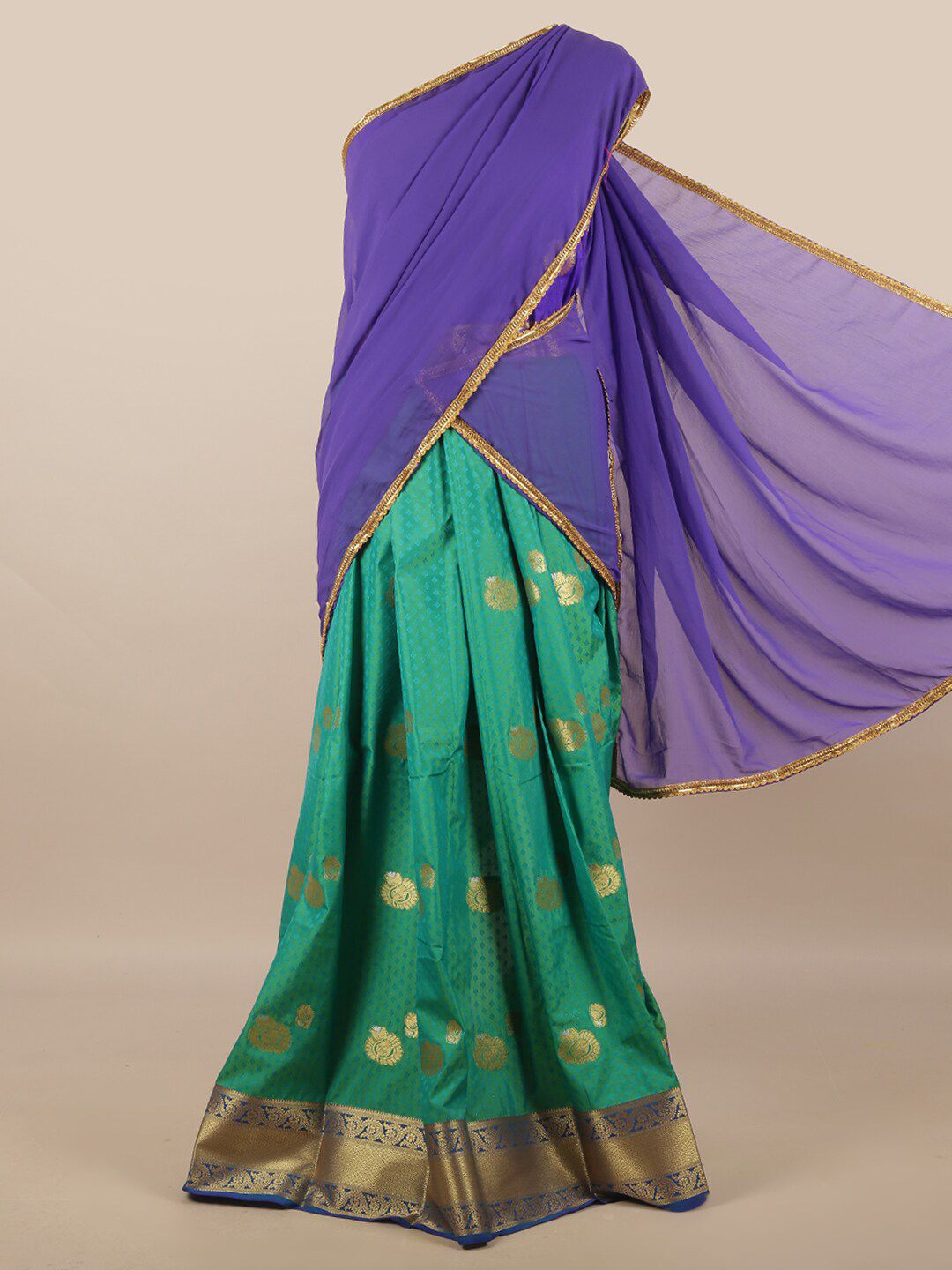 Pothys Purple & Green Unstitched Lehenga & Blouse With Dupatta Price in India