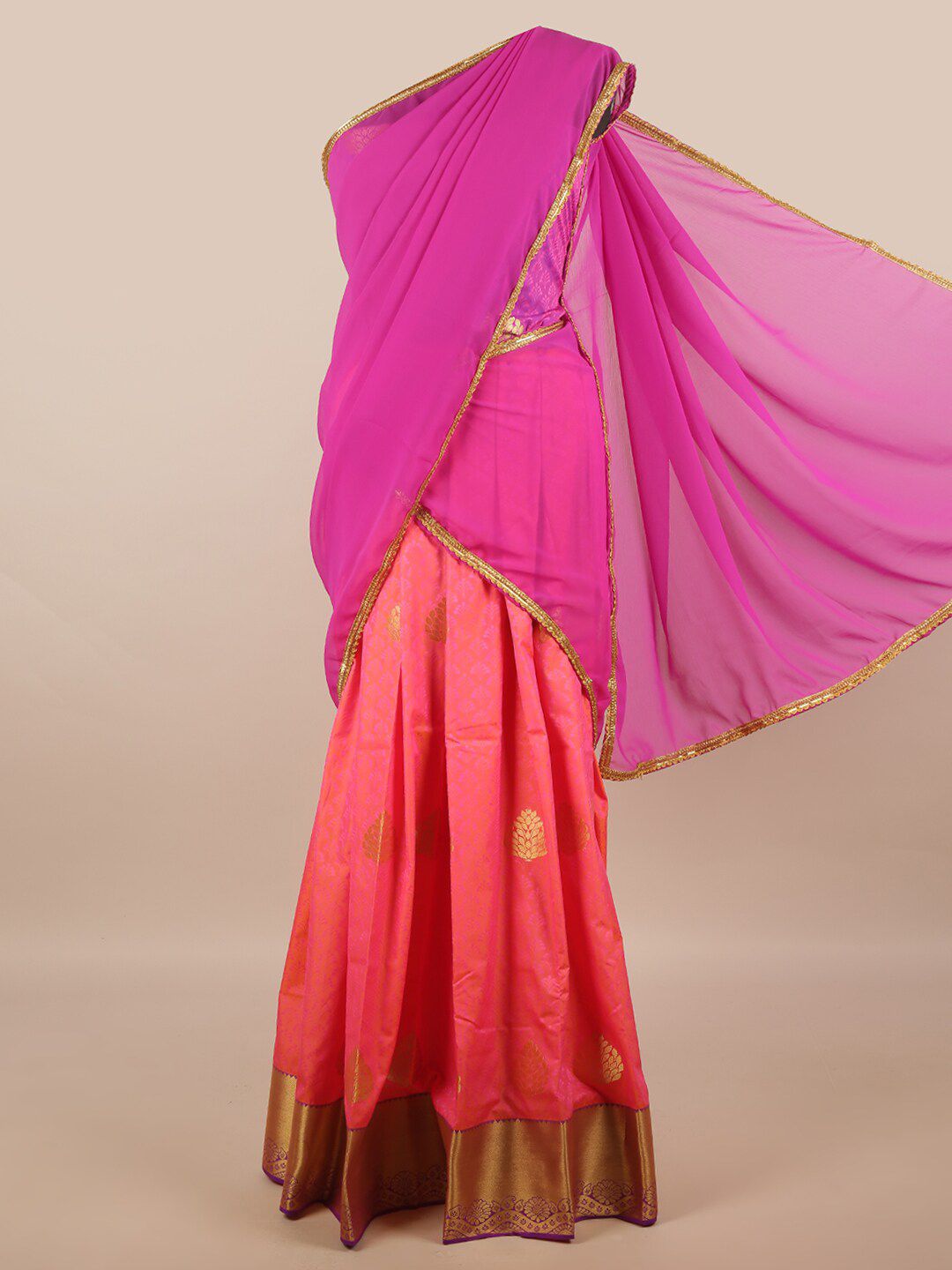 Pothys Pink & Coral Unstitched Lehenga & Blouse With Dupatta Price in India