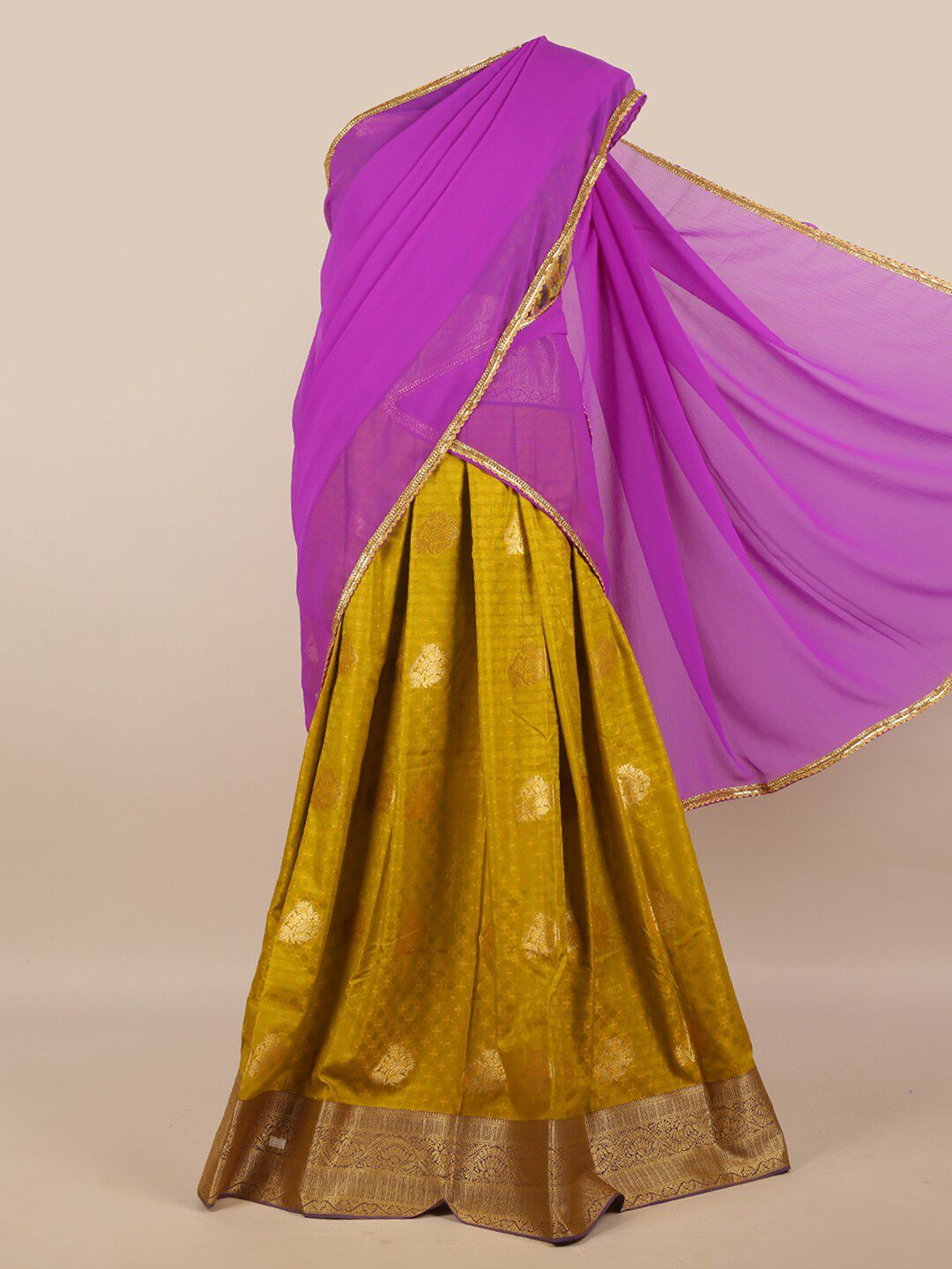 Pothys Lavender & Mustard Unstitched Lehenga & Blouse With Dupatta Price in India