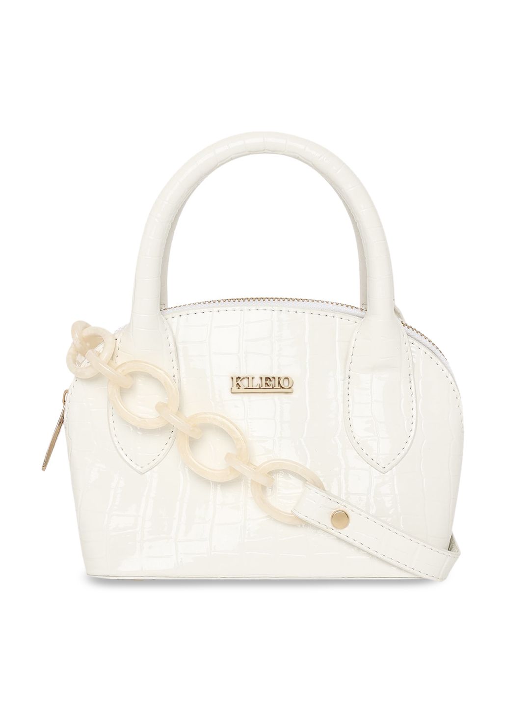 KLEIO White Croc Textured Structured Handheld Bag with Detachable Sling Strap Price in India