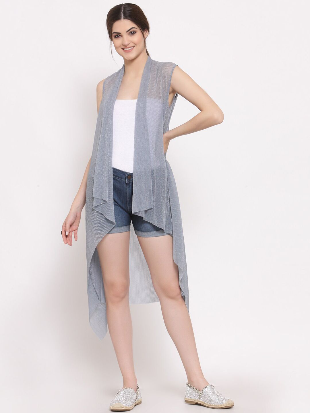 LELA Women Grey Longline Shrug Price in India