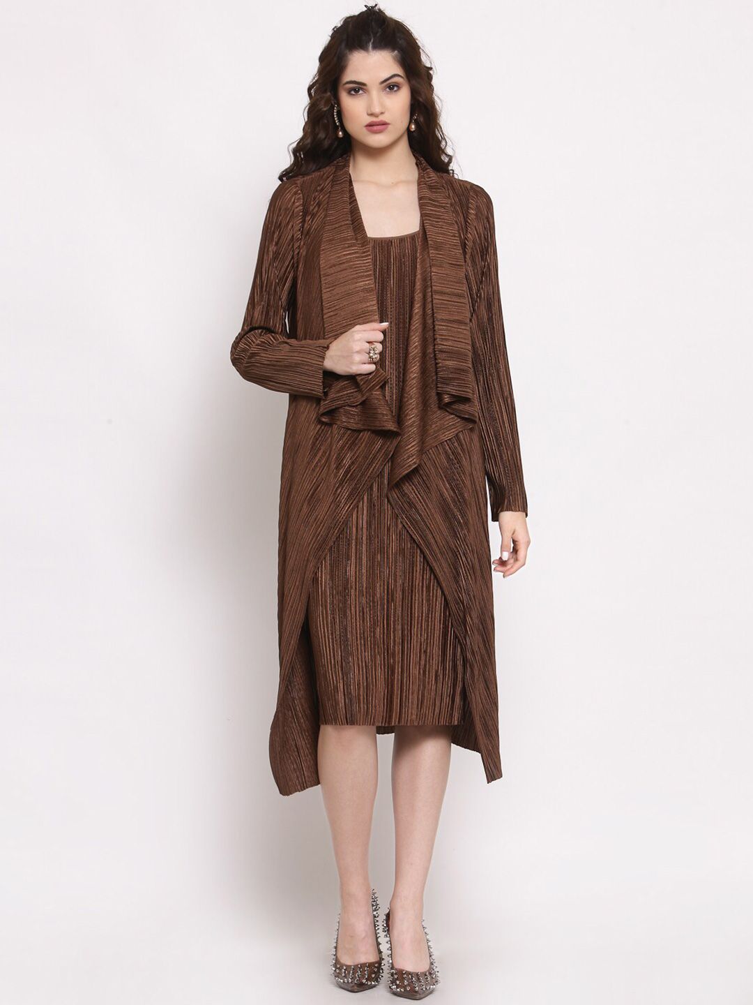 LELA Women Brown Longline Waterfall Shrug Price in India