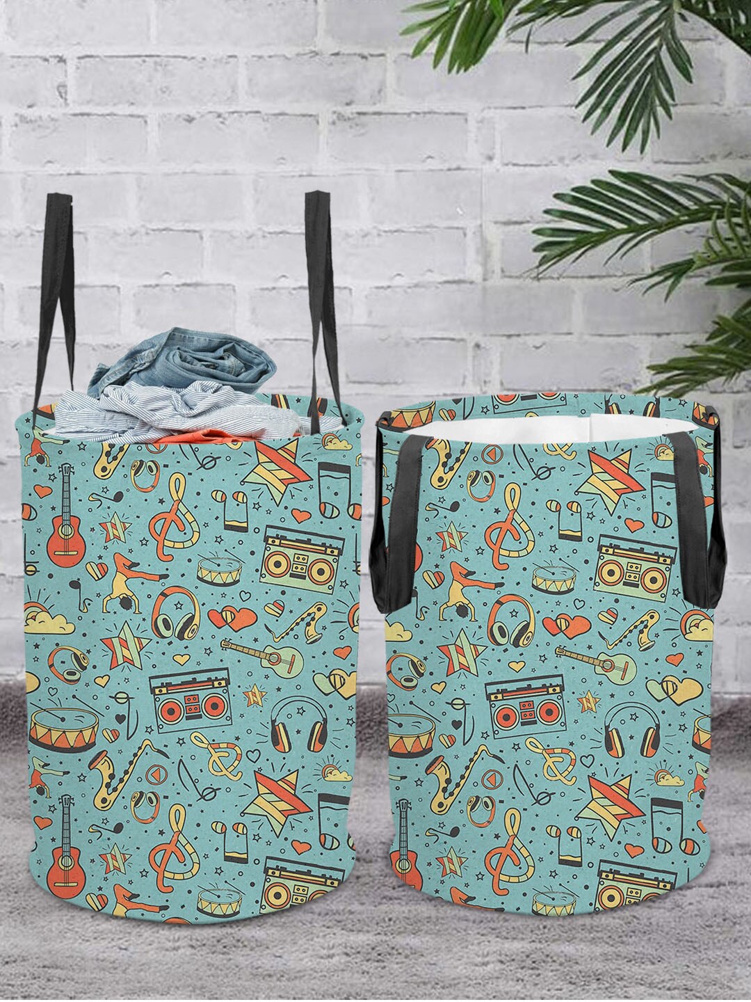prettykrafts Sea Green Set of 2 Printed Laundry Basket - 45 L Price in India