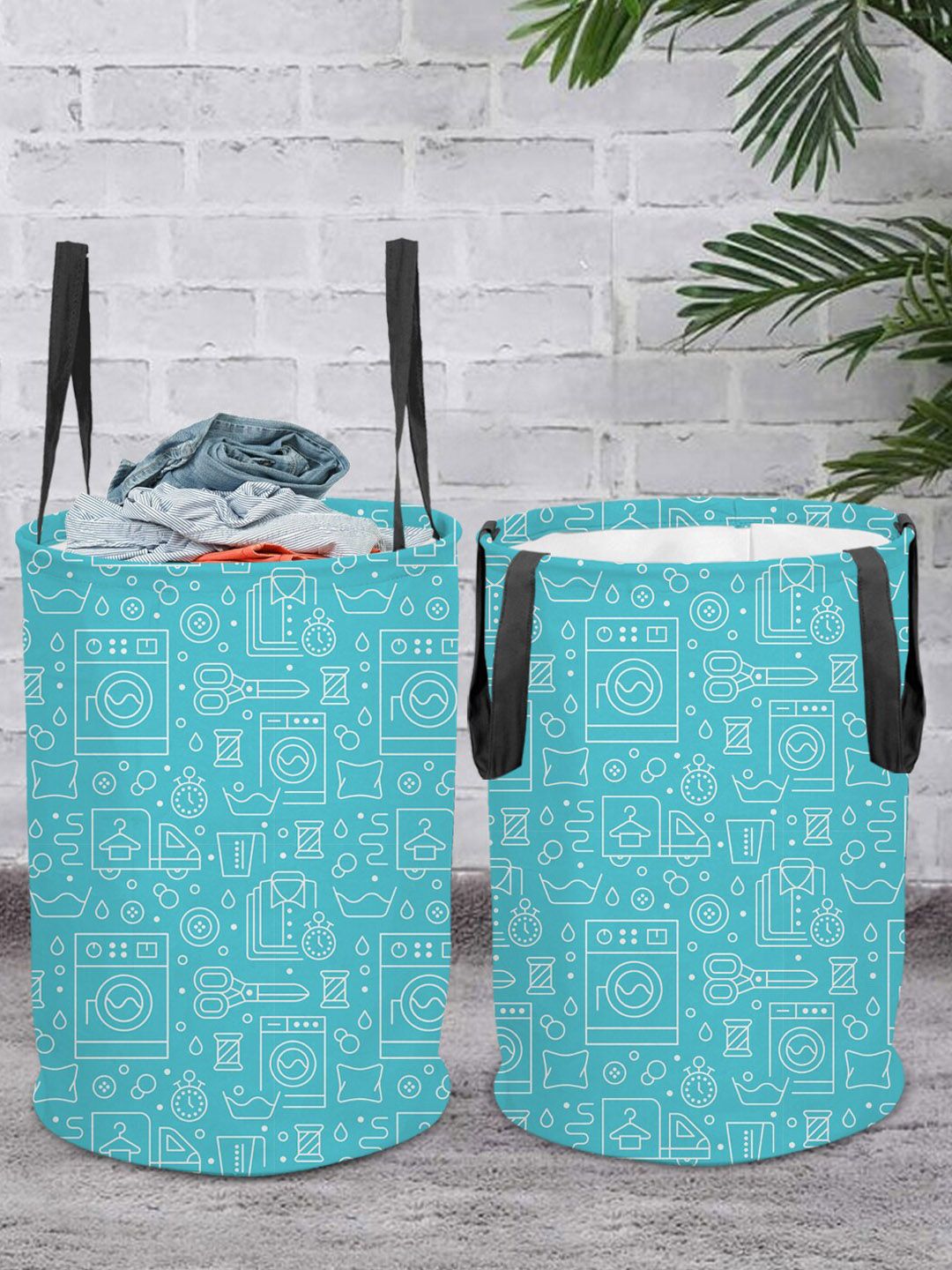 prettykrafts Blue Set 2 Printed Laundry Basket Price in India