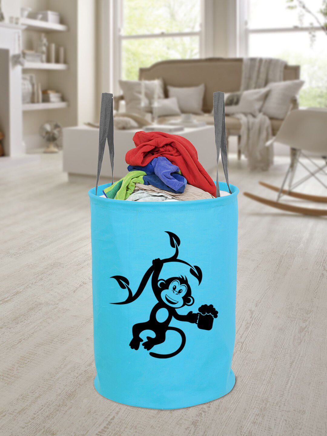 prettykrafts Blue & Black Printed Multiutility Laundry Baskets Price in India