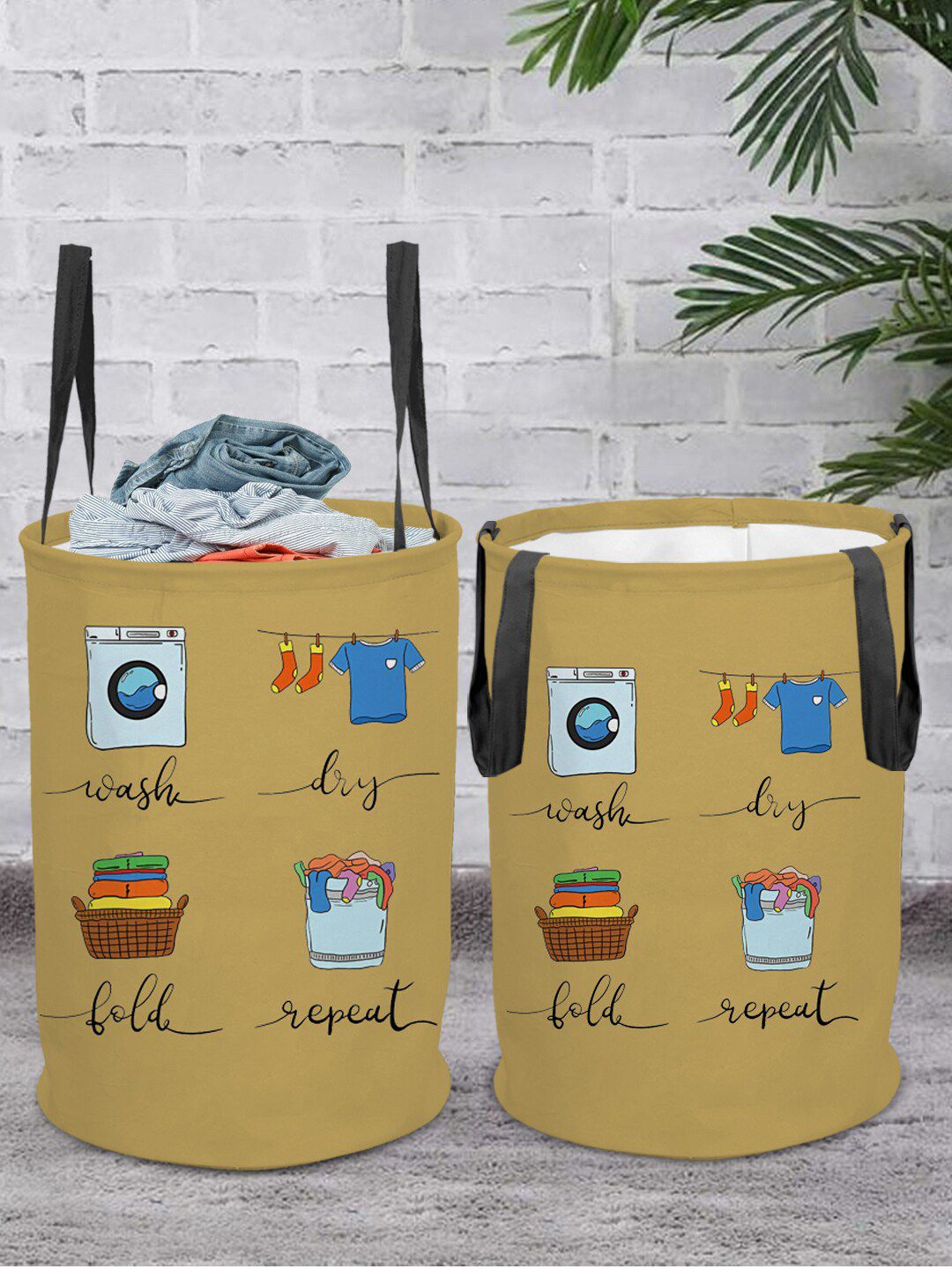 prettykrafts Brown Set of 2 Printed Laundry Basket - 45 L Price in India