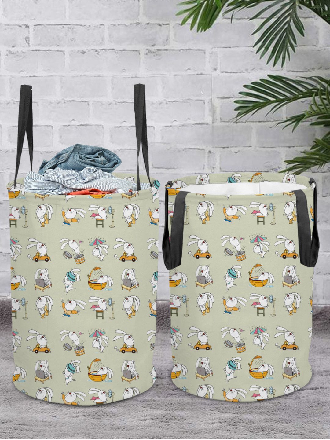 prettykrafts Grey Set 2 Printed Laundry Basket Price in India
