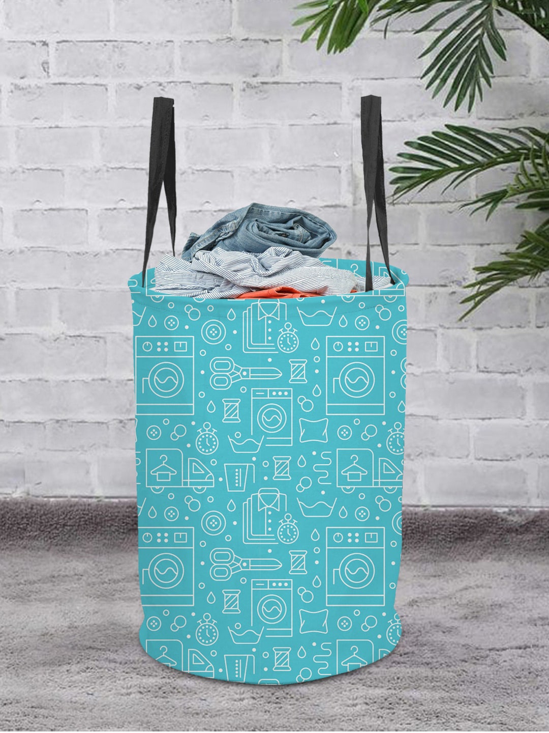 prettykrafts Turquoise Blue Printed Laundry Basket - 45 L Price in India