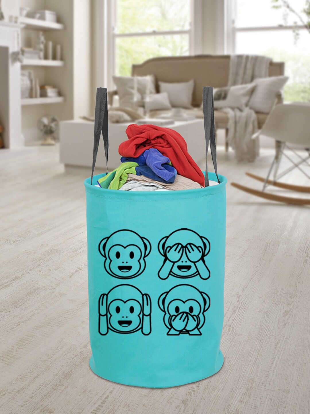prettykrafts Sea Green Printed Laundry Basket - 45 L Price in India