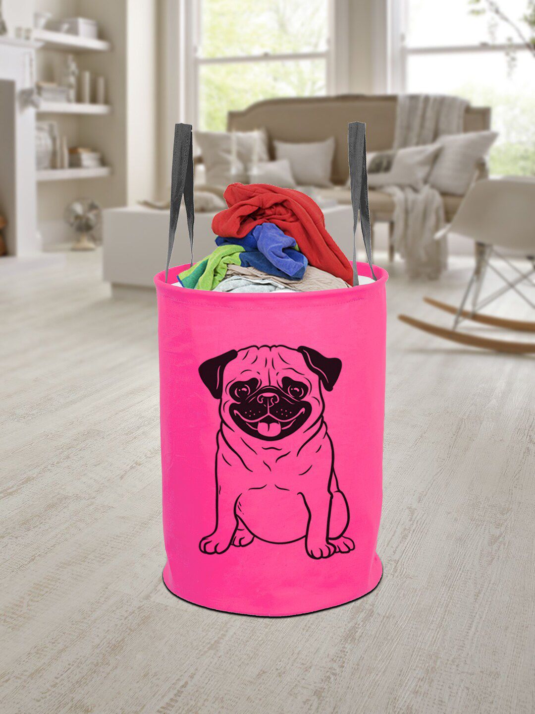 prettykrafts Pink Printed Laundry Basket - 45 L Price in India