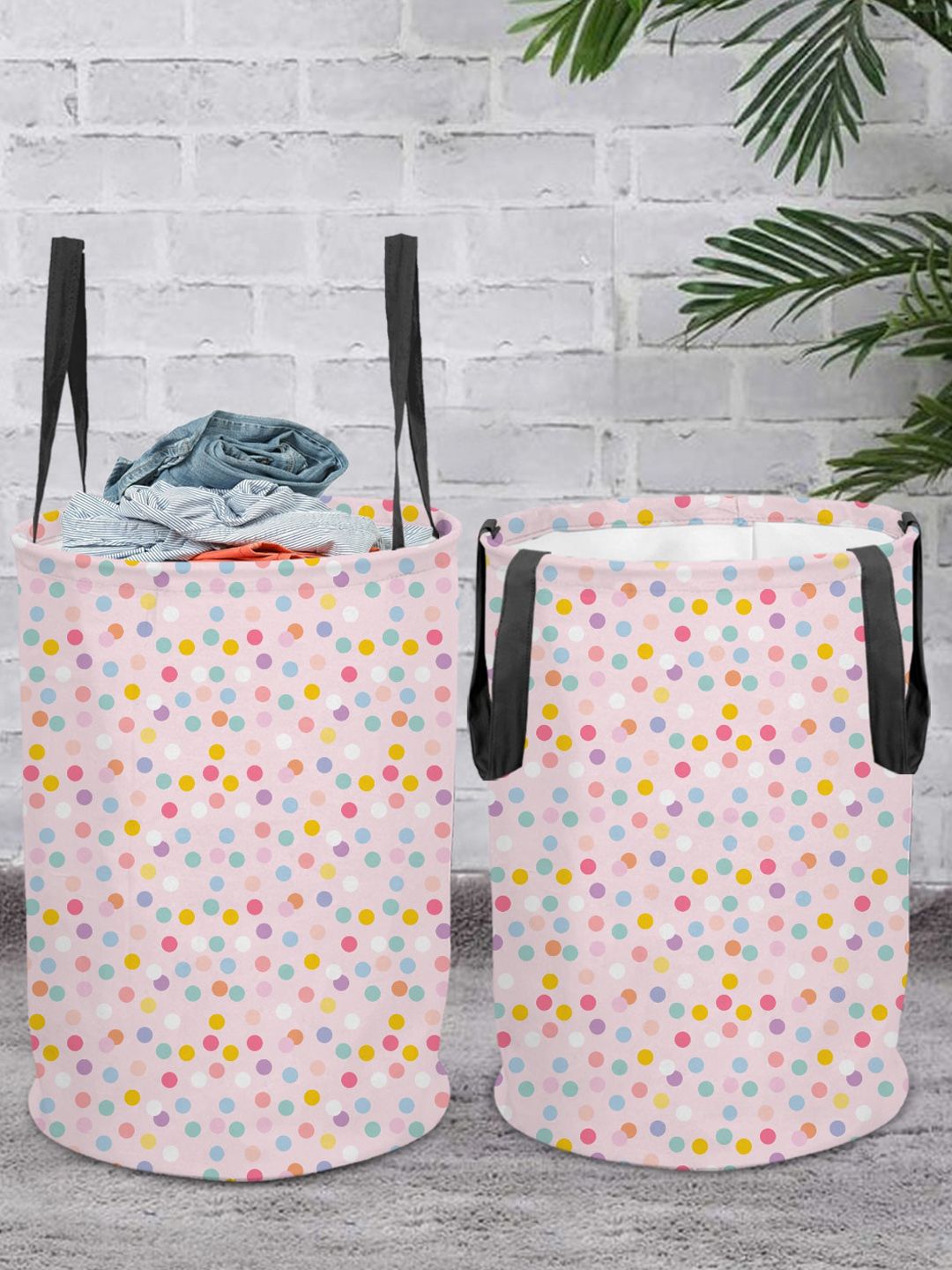 prettykrafts Set Of 2 Pink Printed Multiutility Laundry Baskets Price in India