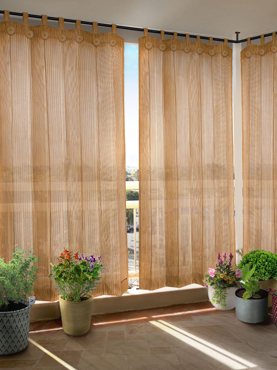 Hippo Pack Of 2 Brown Solid Regular Door Curtains Price in India