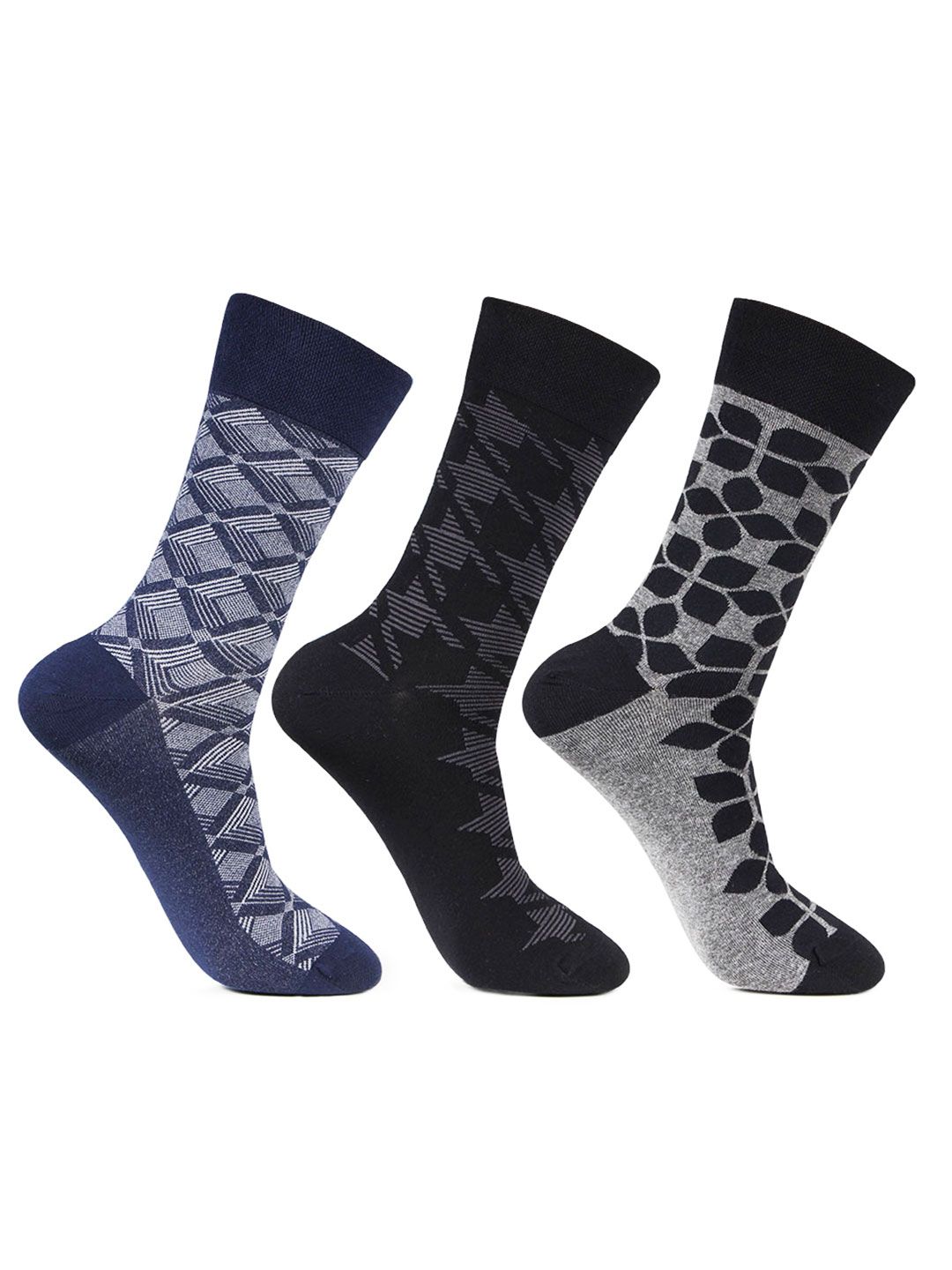 Bonjour Men Pack Of 3 Assorted Calf-Length Socks