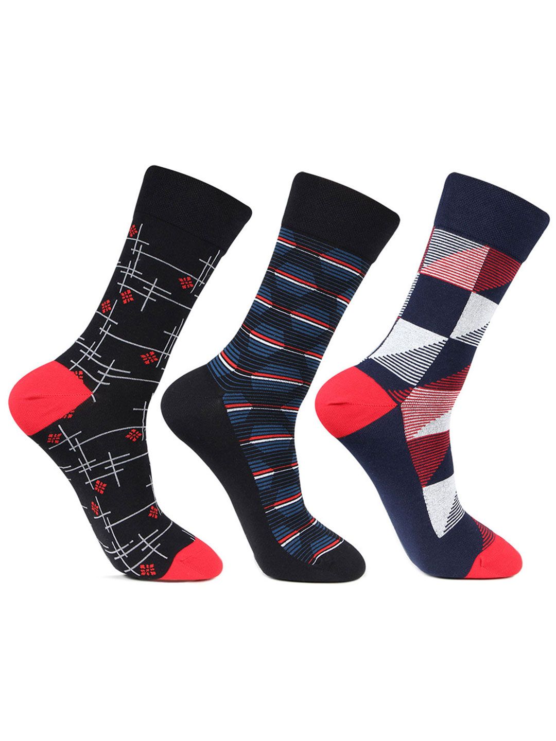 Bonjour Men Pack Of 3 Assorted Calf-Length Formal Socks