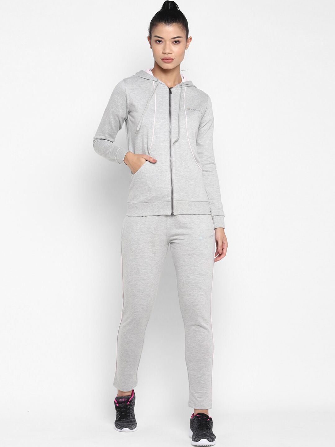 OFF LIMITS Women Grey Melange Solid Hooded Tracksuit Price in India